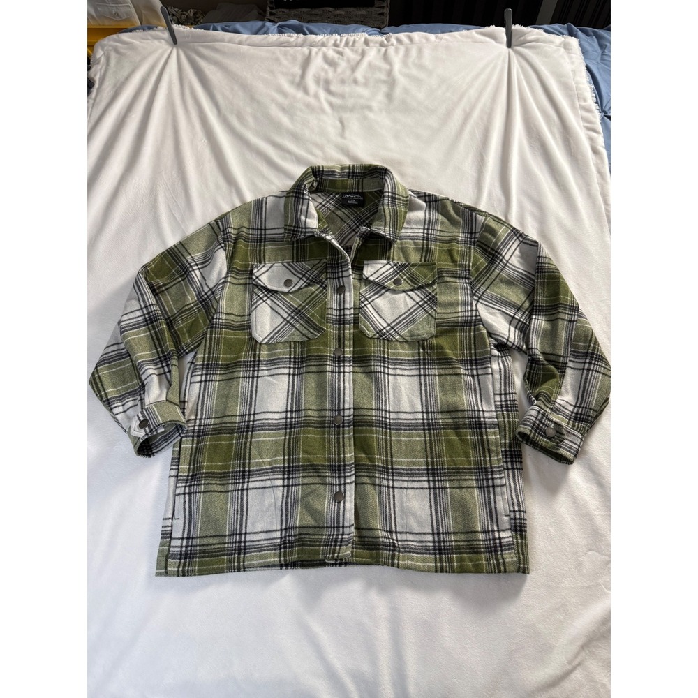 HFX Women Olive Green Plaid Shirt Jacket Shacket Size Medium 1534711
